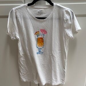 J. Crew White Tee with Colorful Cocktail Design